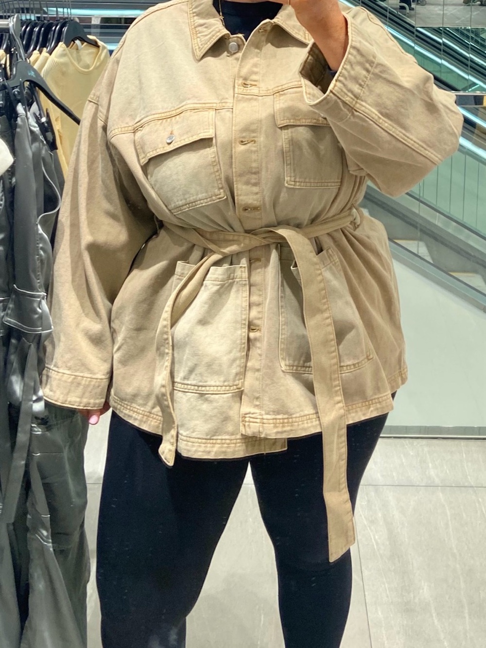 H&M Belted Utility Jacket - Beige Denim